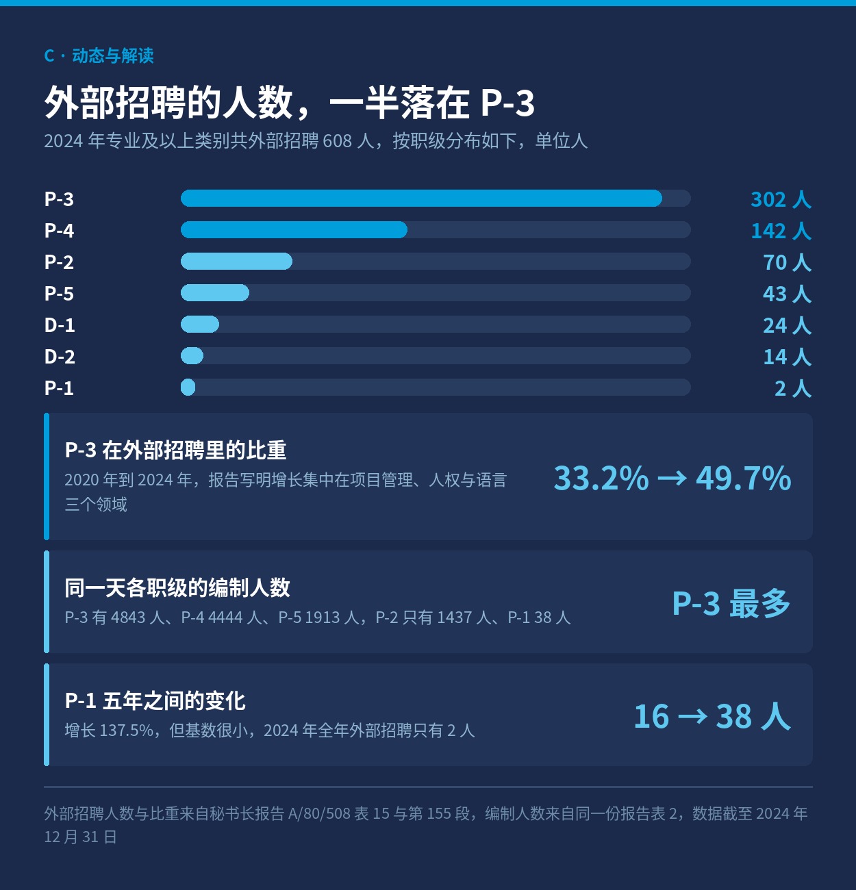 2024 年专业及以上类别各职级外部招聘的人数分布