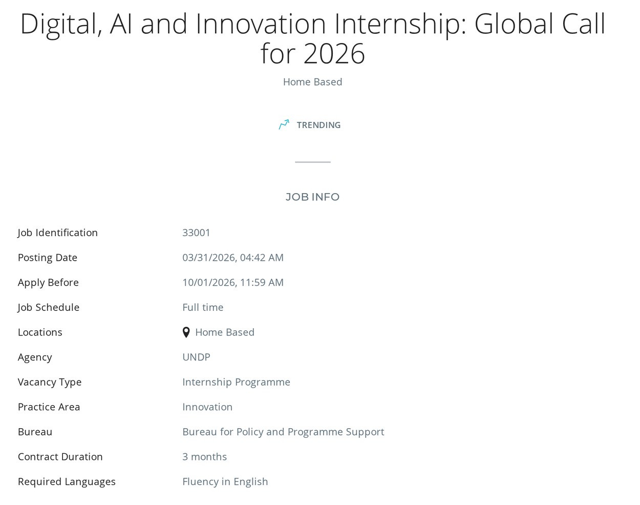 公告页的 Job Info 一栏
