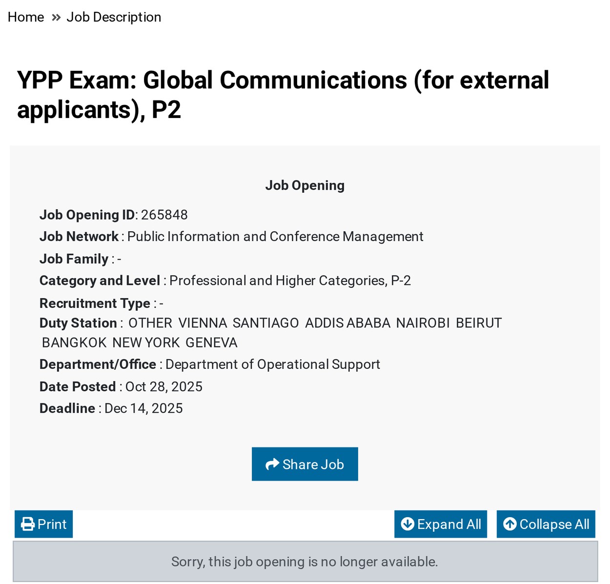 2025 轮全球传播方向的 YPP 考试公告页首