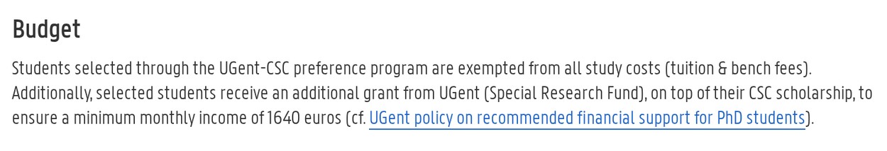 根特大学合作渠道页面的 Budget 一栏