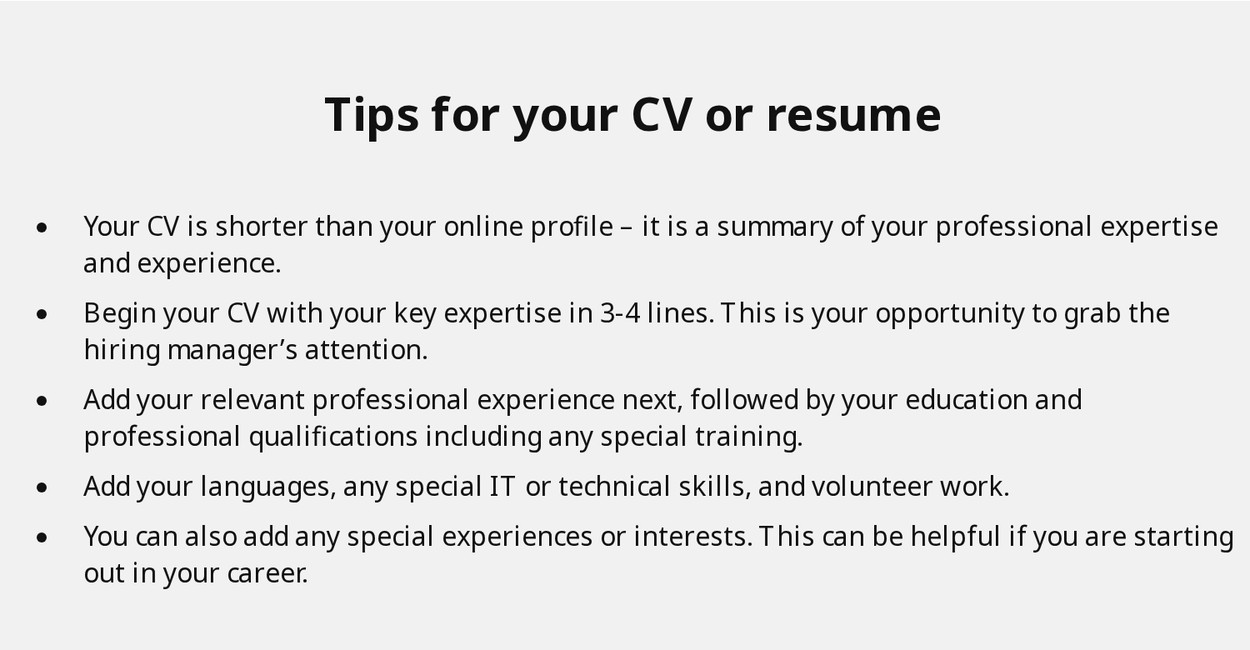 儿童基金会官网 Tips for your CV or resume 一栏