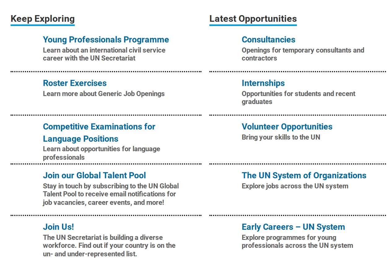 careers.un.org 首页 Keep Exploring 区域里的 Join our Global Talent Pool