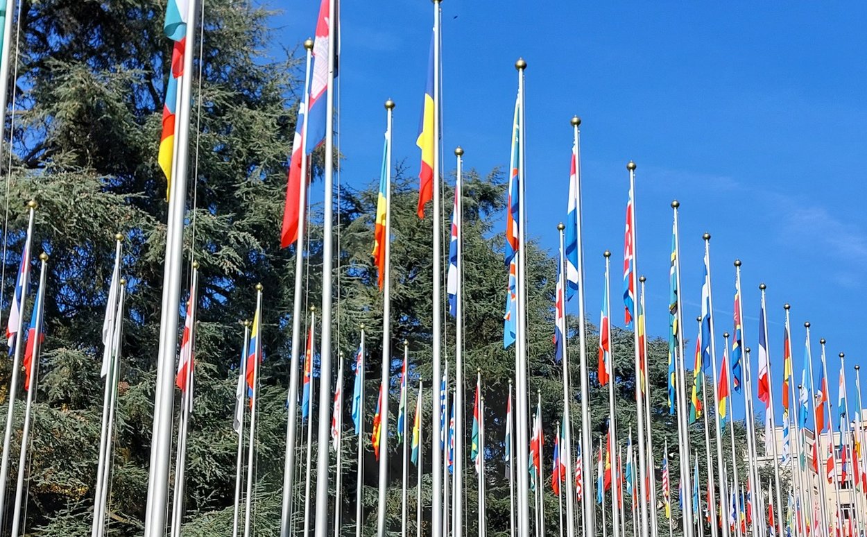 日内瓦万国宫前的会员国旗帜大道