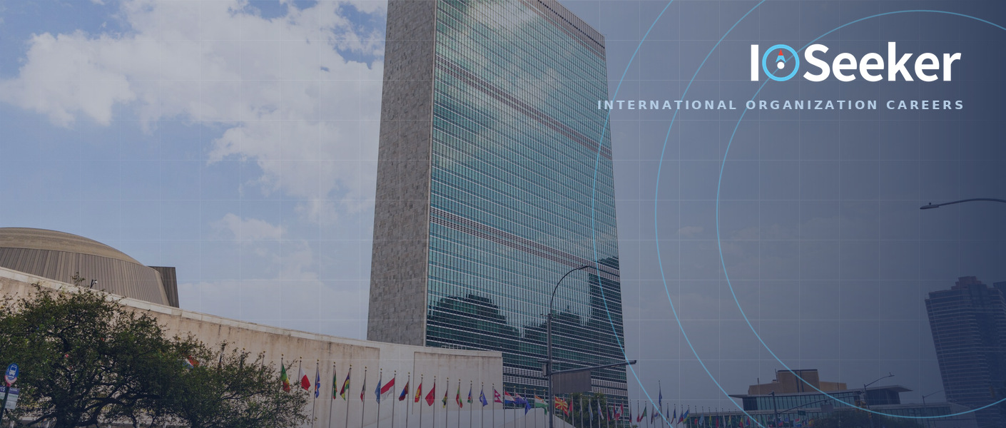 纽约联合国总部秘书处大楼与门前的会员国旗阵